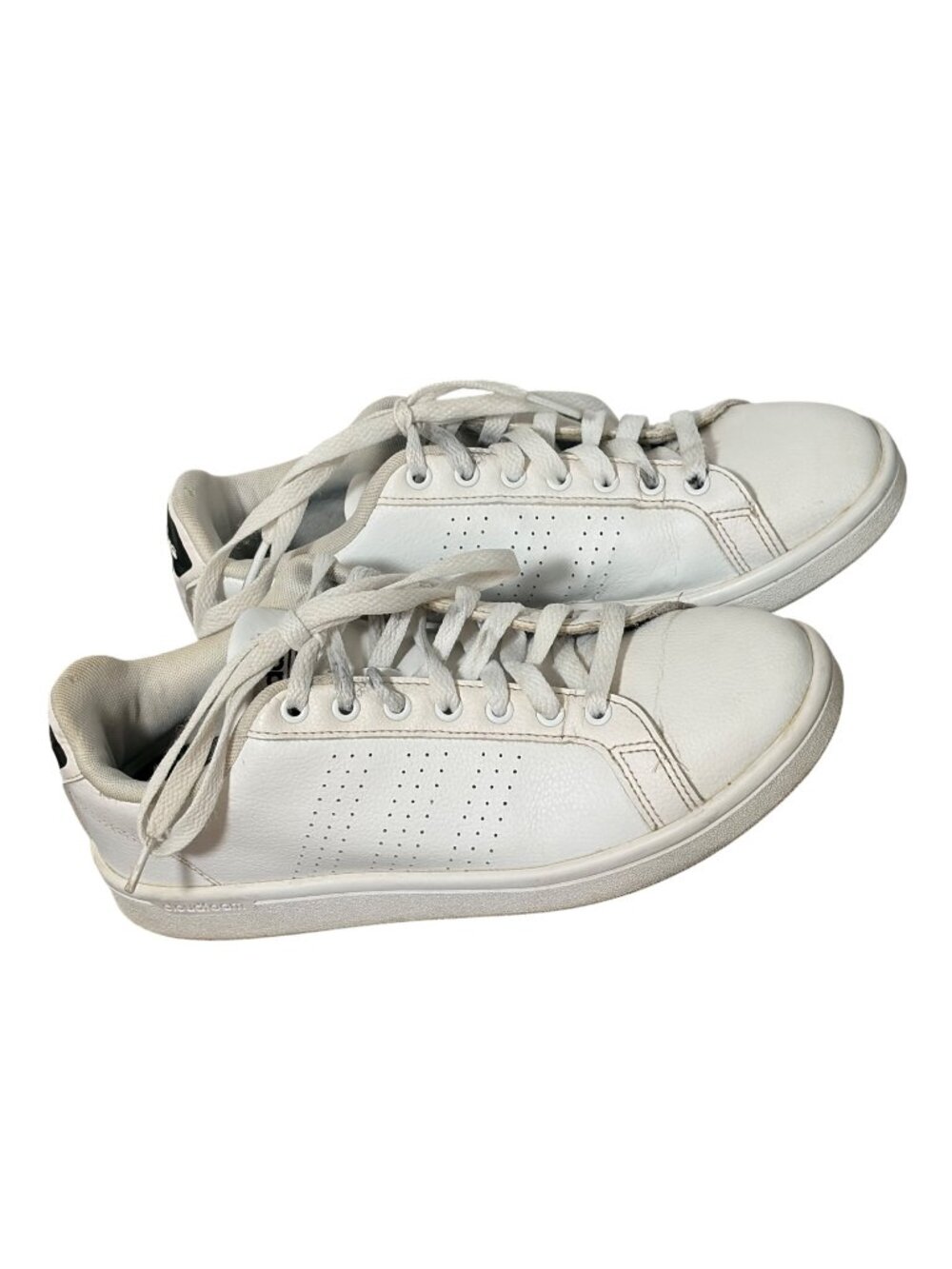 Adidas Neo White Leather Womens Size 8 Sneaker Lace Tie Shoes Athletic Cloudfoam